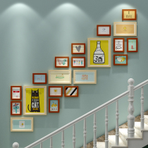 Creative solid wood staircase photo wall modern frame wall combination corridor corridor background wall wall decoration wall