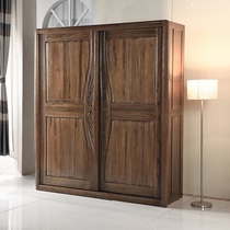 Walnut wardrobe all solid wood sliding door new Chinese style modern assembly sliding door bedroom layered storage wardrobe direct sales