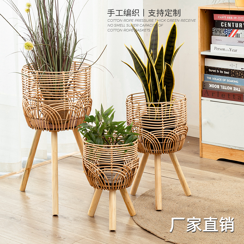 Vine-woven frame handmade flower basket living-room Indoor straw choreography wood minimalist woven basket Creative Imitation Vine-flower pots-Taobao