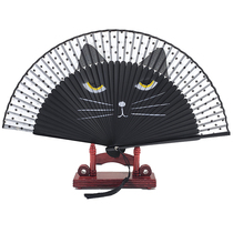 Chinese style fan illustration Japanese folding fan bamboo fan folding hand painted dance ancient style female fan painting paint cat fan