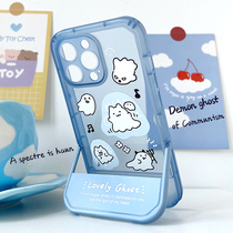 (new product x invisible bracket) applicable iPhone13 mobile phone shell apple 11 silicone gel iPhone12 transparent 13promax lovers cute ultra-thin male summer womens blue creation