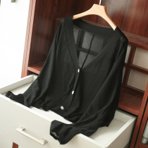 Xianqi sunscreen cardigan womens summer knitted linen thin transparent ice silk holiday bat sleeve air conditioning shirt long sleeve