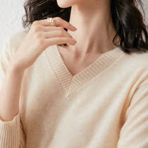 Beige pure wool sweater womens autumn and winter V collar loose outer wear pullover short knitted base Joker long sleeve solid color