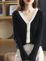 Spring and autumn display slim-shirt woman small scents in black and white collage wool sweater jacket single row of buttoned long sleeve blouses