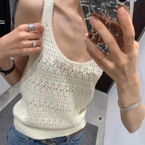 Wool Knit Harness Vest Woman Retro Hook Flower Hollowed-out Fashion Foreign Air Pure Color 100 Lap Sleeveless Short Blouse