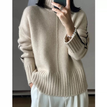 Thickened high neckline sweatshirt woman 100 pure wool loose with big code new foreign air fashion Lazy Wind warm wave