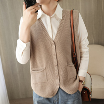 Pure cotton v collar spring autumn knit single layer waistcoat for women casual vest laminated outside hitchy sweatshirt outside wearing jacket