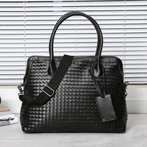 Hong Kong genuine leather woven bag Han version Mens inclined satchel carrying bag 100 lap fashion handbag trendy briefcase