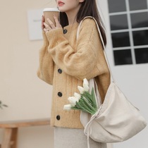 Loose outwear Short-style blouses knit cardiovert sweater 2021 spring new 100 lap pure color Lazy Wind Jacket