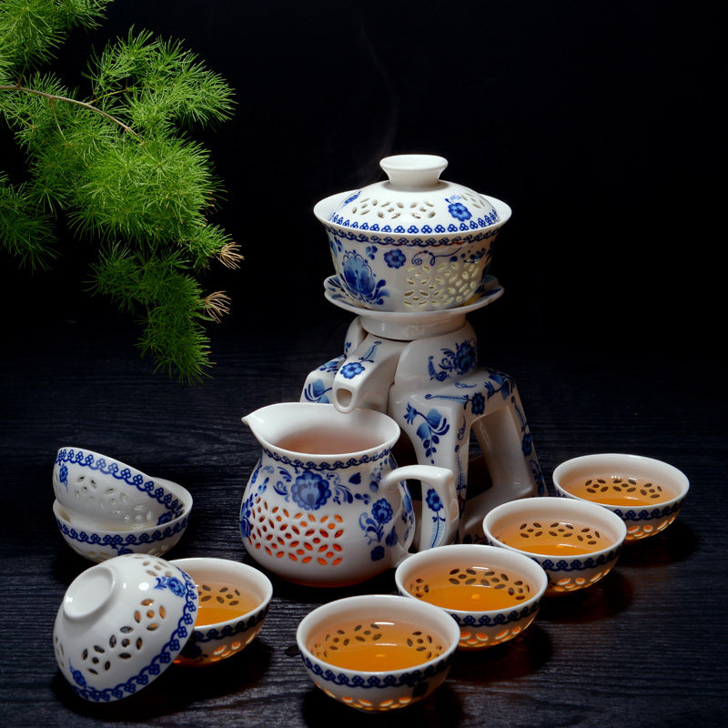 景德镇自动茶具套装陶瓷 青花瓷汝窑 玲珑古陶