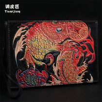 Envelope Bag Mens new 2021 fashion large capacity leather carved clutch bag personality Tide brand leather clutch bag