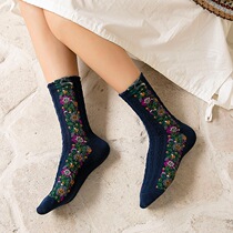 Hemp pattern retro floral midtube socks modern dance practice socks yoga indoor practice socks dance performance socks women