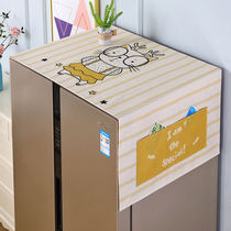 Double door refrigerator cover cloth Nordic wind cotton and linen washing machine waterproof and dustproof microwave oven cover single door refrigerator cover