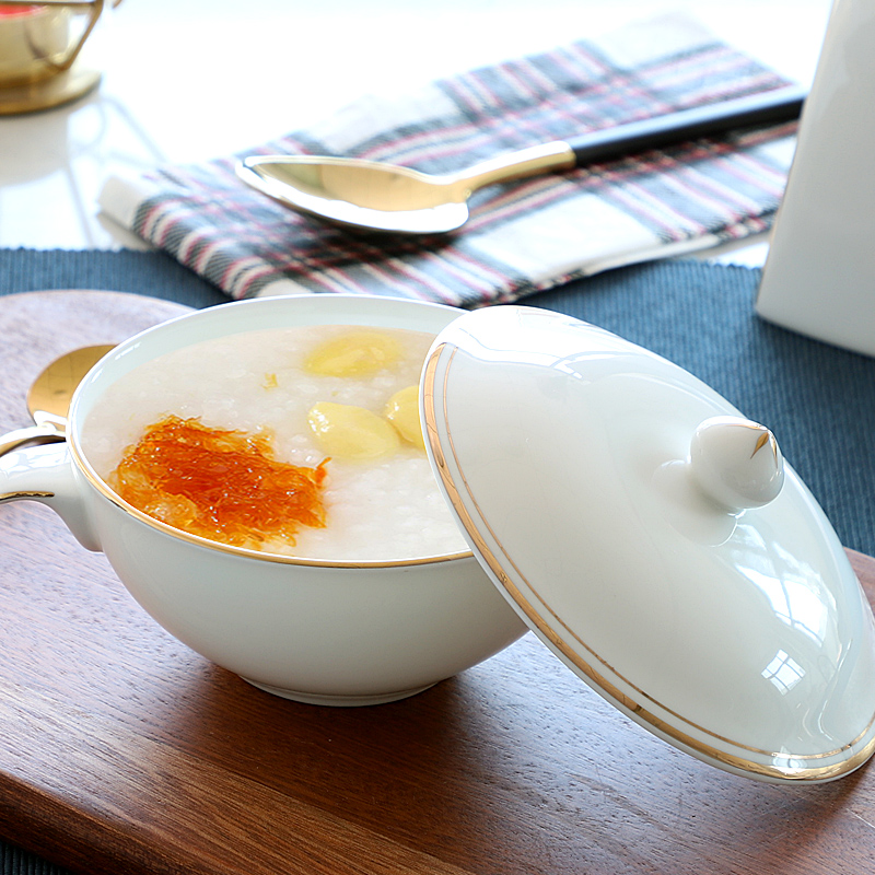 Ipads China ears bowl of bird 's nest stew continental breakfast steamed egg bowl of household food bowl of soup bowl with handles peach gum department soup bowl