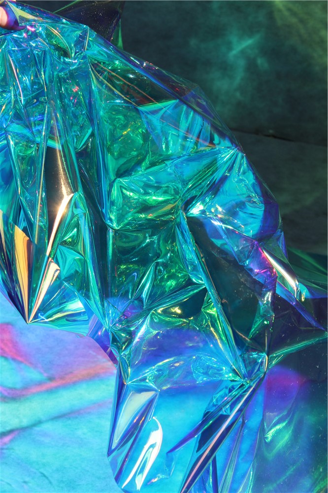 薄冰冻蓝tpu设计师面料 镜面幻彩镭射七彩服装包袋防水布料创意