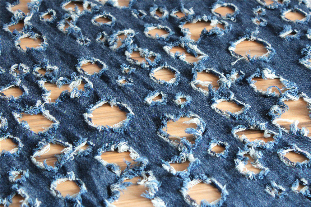 原创设计师布料 破洞窟窿牛仔面料肌理立体改造创意镂空透视面料