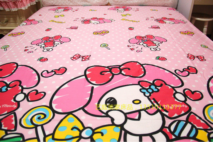 纯棉卡通my melody美乐蒂床笠 粉色条纹女孩公主可订做