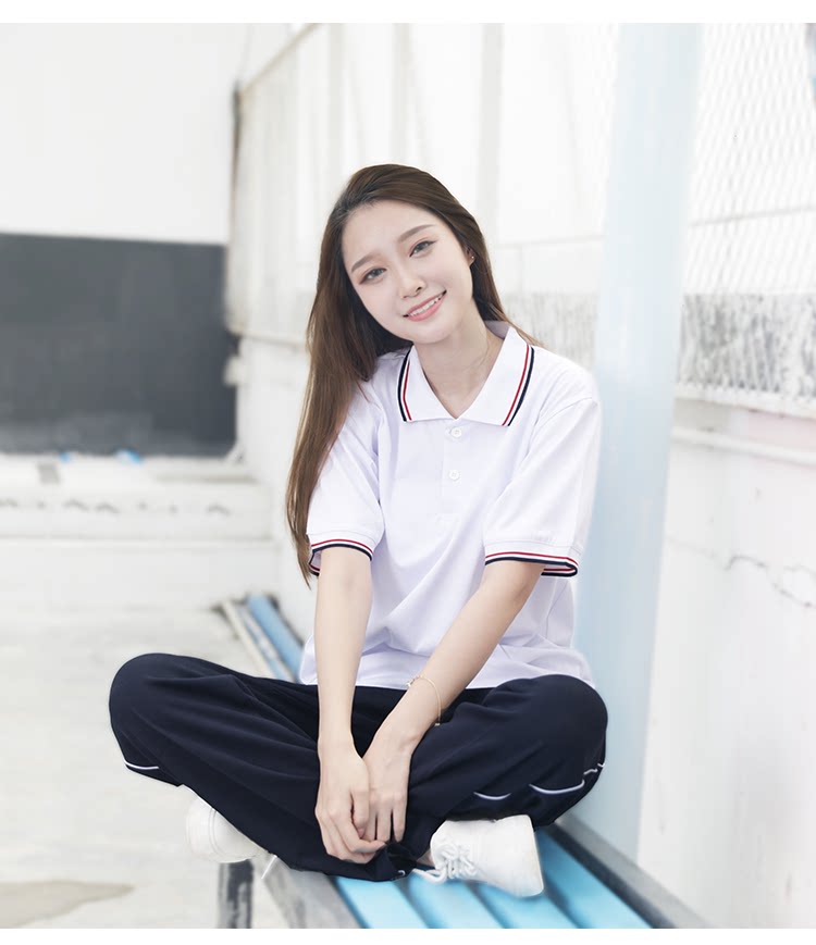 校服套装高中生上衣青春初中学生情侣装上海校服翻领短袖t恤夏季