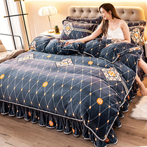 Bed Four Pieces Of Coral Suede Winter Flannel Thickened Double Face Suede Winter Princess Wind Bed Sheet Quilt Milk Suede