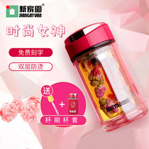 Double-layer thermal insulation glass womens portable cup Fashion tea cup Elegant mini simple teacup