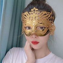 Halloween half face female adult gold powder crown mask black sweet princess party masquerade performance props