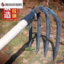 Handmade rake forged four-tooth agricultural tools gardening cement rake iron nail rake vegetable garden reclamation loose soil vegetable planting grapple