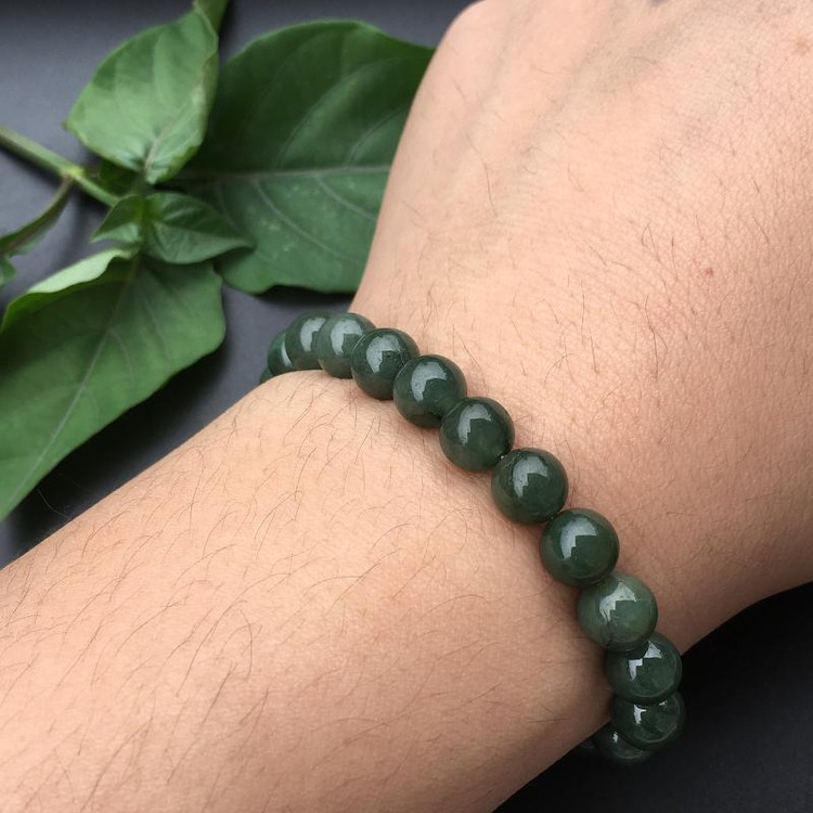 天然缅甸翡翠a货老坑冰种10mm手链珠子女款圆珠油青玉珠手串8哦