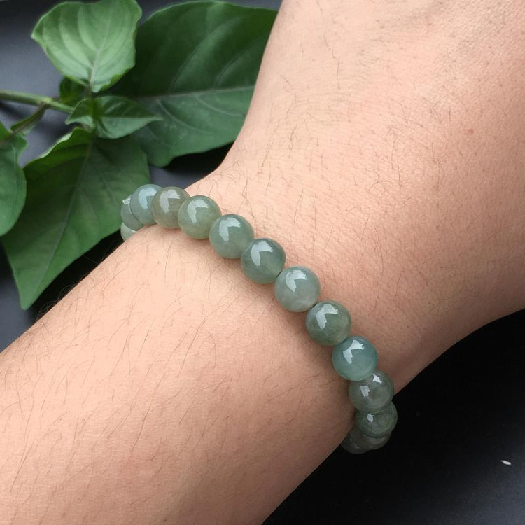 天然缅甸翡翠a货老坑冰种10mm手链珠子女款圆珠油青玉珠手串8哦