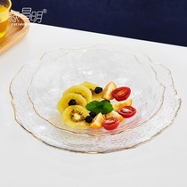 Green Changming glass fruit plate large gold gold home living room snacks dried fruit plate salad bowl candy storage tray
