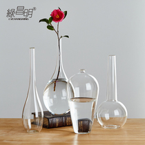Green Changming glass vase Japanese style pendulum piece living-room minimalist transparent flower arrangement Water and dry tea-making way Zen Serie