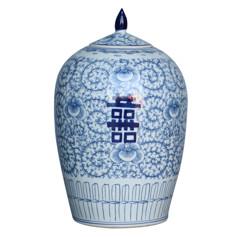 New Chinese style hand made blue and white porcelain ceramic white gourd storage tank classical home porch example room adornment is placed