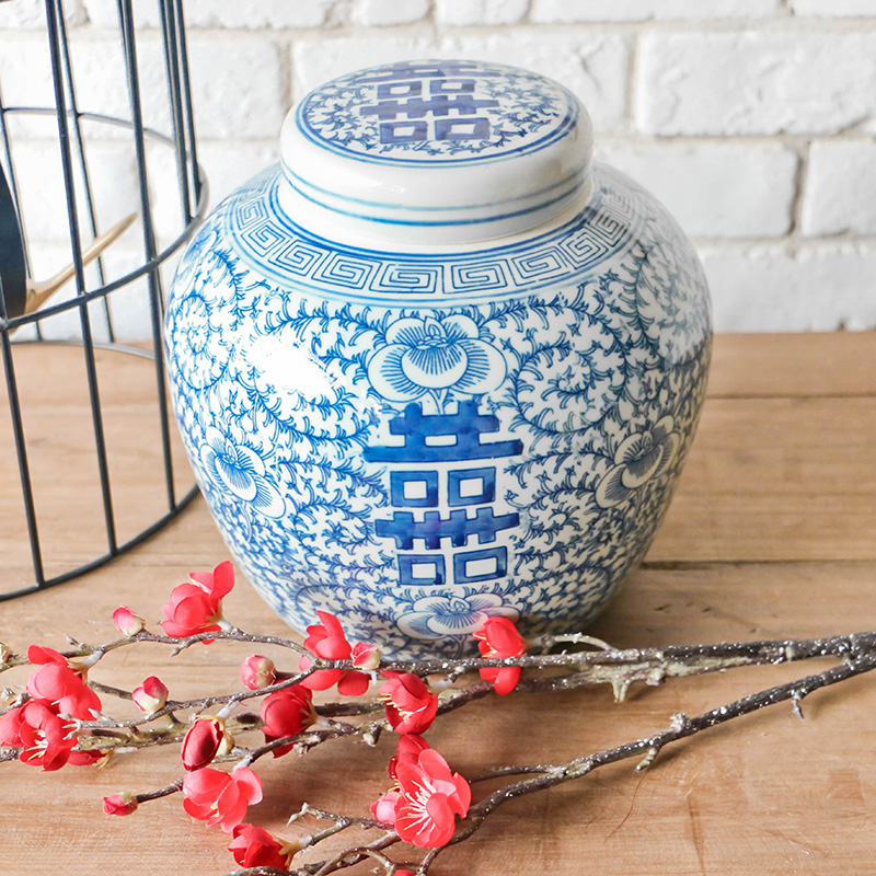 Archaize of jingdezhen ceramic happy character blue treasure ZhuTan new Chinese style classical Ming and the qing dynasties home decoration interior furnishing articles