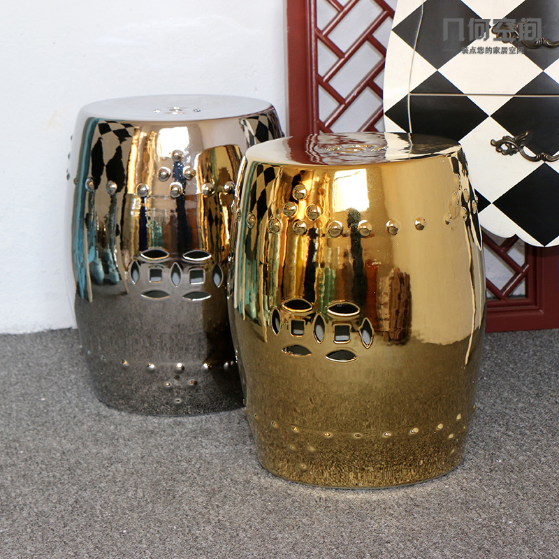 The baroque style is contracted and I home decoration crafts are gold - plated silver high temperature ceramic stools