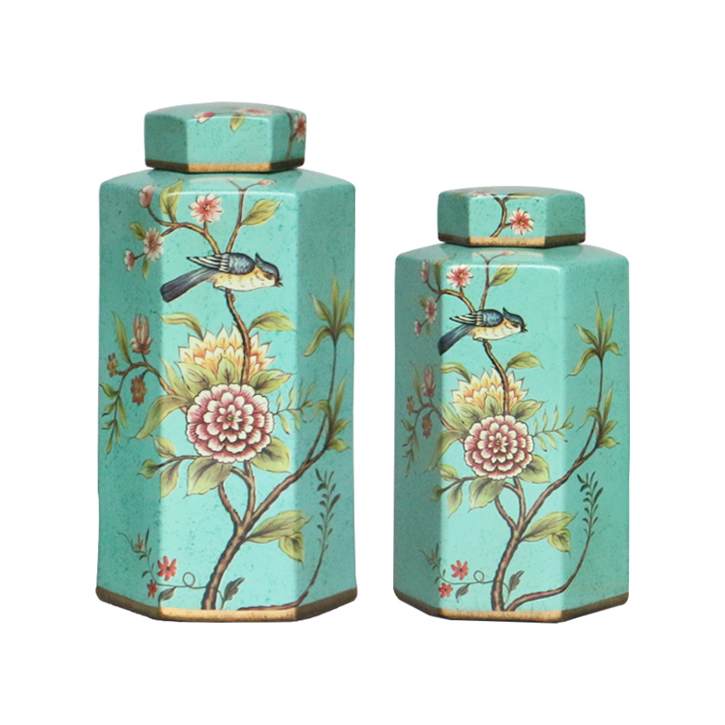 American rural idyll hand - made flowers and birds on the six - party storage ceramic pot European home sitting room soft adornment is placed