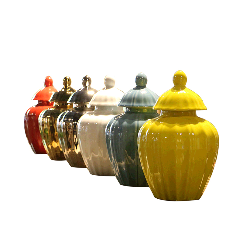 【 】 in the geometry space of jingdezhen single glazed ceramic pumpkin storage tank candy jar European household adornment furnishing articles