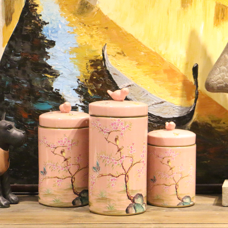 New Chinese style of flowers and birds painting ceramic fresh storage tank of rural household adornment desktop creative European furnishing articles
