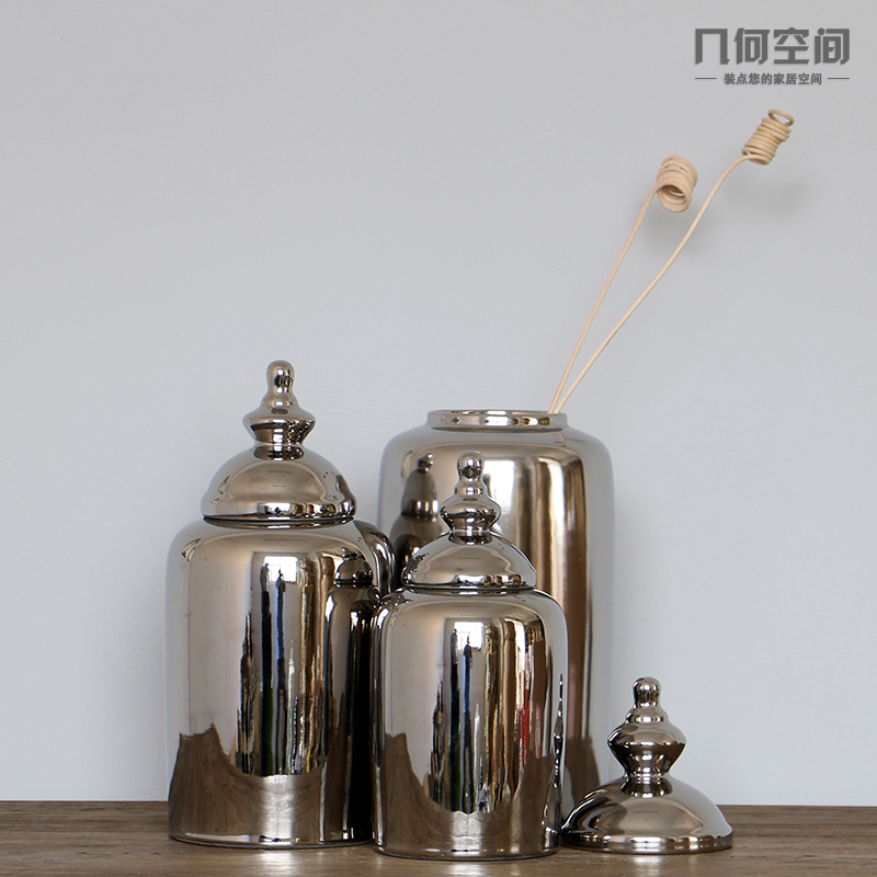 European baroque style living room decoration home furnishing articles of gold silver plating ceramic decoration storage jar