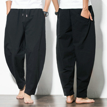 Spring and summer wide leg pants retro trend loose casual pants Chinese Harlan pants men's stitching bloomer pants radish pants