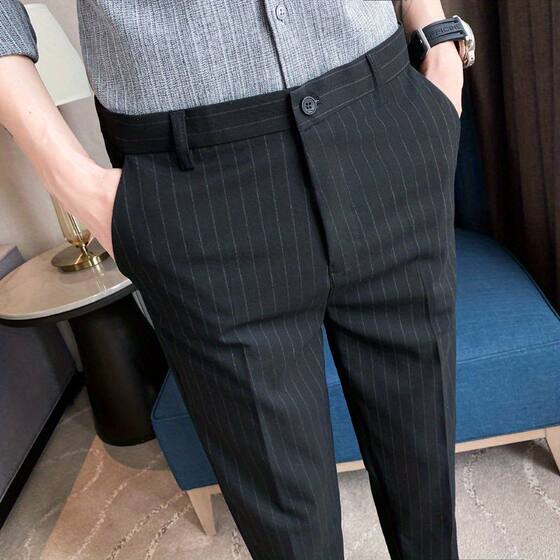 Spring new Korean striped cropped cropped pants men's slim -fitting pants wild business casual trousers men's trousers are thin
Spring new Korean striped cropped cropped pants men's slim -fitting pants wild business casual trousers men's trousers are thin