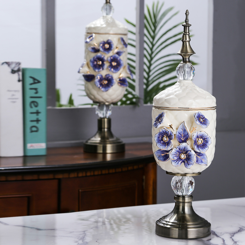 Fort SAN road new royal blue name plum flower vase series suit European ceramic vase and copper decorative vase furnishing articles