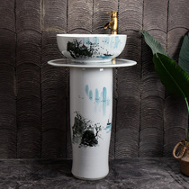 Chinese style column washbasin floor type one ceramic wash basin outdoor courtyard retro art wash sink