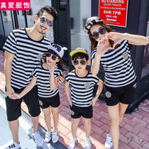 Parent-Child Dress 2020 New Tide Stripe Set Mother Women Mother and Child Family Dress A Family Three Cotton Short Sleeve