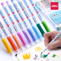Deli color whiteboard pen Erasable 12-color marker pen Childrens water-based safety writing board blackboard painting board eraser thin head small graffiti pen Large capacity easy-to-wipe set mark magnetic household special