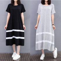 2021 summer dress new pregnant woman pure cotton T-shirt with dress Korean version loose for large size 200 catty short sleeve pregnant woman long dress