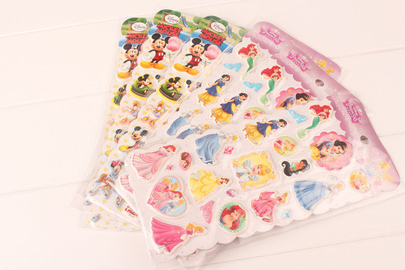 【迪士尼贴纸儿童卡通动漫泡沫贴纸幼儿园奖励立体贴画公主米奇贴纸