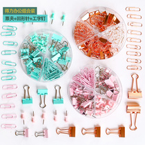 Deli Deli long tail clip office combination rose gold paper clip clip I pin set school stationery