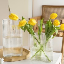 Net red flower bottle swing piece Living room flower arrangement ins wind glass transparent tulip flower water nourishing hydroponic Nordic style
