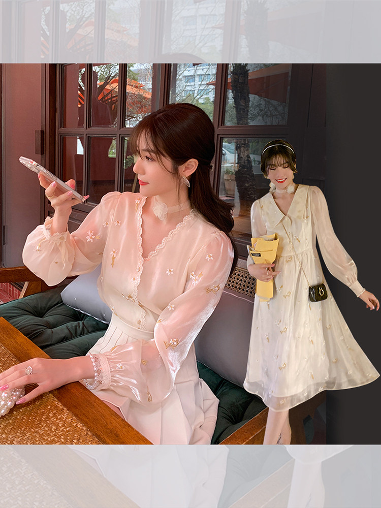 暮云纱2021年春夏新款温柔甜美小雏菊初恋连衣裙气质流光仙女裙