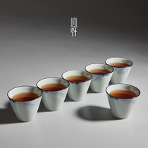 Xin Xuan antique blue and white ceramic hibiscus tea cup household tea set Single Cup antique blue and white porcelain tea cup individual cup