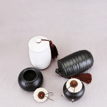 Zen wind black pottery tea jar coarse pottery large firewood sealed jar small ceramic wake tea Puer black tea packaging can